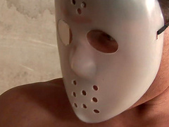 Two masked fellas getting pleased by an adorable blonde Sue