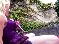 Fucking a gaping pussy blonde Cindy Behr while enjoying the outdoors