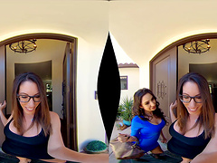 Pretty Dava Foxx and her sweet friend get banged by a friend in POV