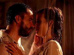 Awesome chick satisfies a friend by slurping on his fat pecker