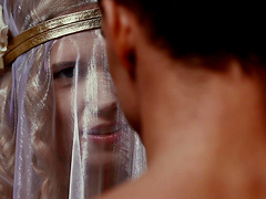 Cute Violette Pure finally gets to play with a long stiff shaft