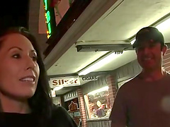 Brunette cutie pleases a kinky guy by riding his stiff shaft