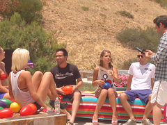 Lovely chicks get talked into fucking with kinky guys outdoors