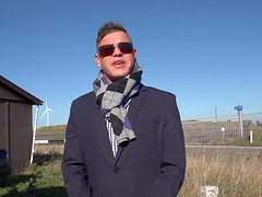 Handsome guy talks sweet Debby Pleasure into sucking his dick