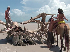 Gorgeous brunette girl gets to please two horny guys at once