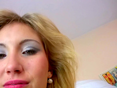 Cristal Cherry pleases a friend by jumping on his stiff dick