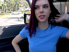 Sexy Audrey Grace gets talked into blowing a cock in the car