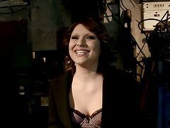 Maya gets her pussy and mouth pounded with a dildo in BDSM clip