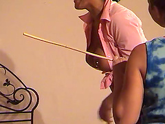 Desirable chick wants her friends to spank her ass with a stick