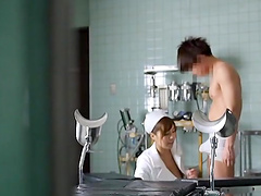 Japanese nurse satisfies a patient by riding his dick on the floor