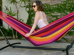 Brunette teen model Jenna Sativa strips and masturbates solo