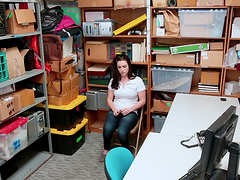 Tattooed busty brunette teen Raven Reign fucked in a shop
