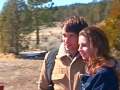 Brunette teen babe Lisa Marie sucks and rides a cock in pantyhose