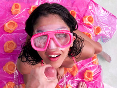 Sophia Leone sucks a cock from the pool and gets cum on her face