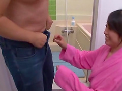 Sweet brunette Japanese MILF Nagase Asami sucks and fucks in the bath