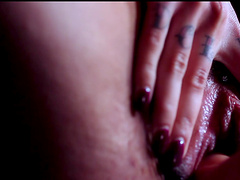 Holly D masturbates and takes a hard cock in her shaved pussy