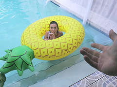 Tattooed skinny brunette teen Marley Brinx devours cock and cum