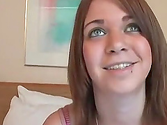 Blue eyed teen girlfriend gives a hardcore blowjob and rides cock