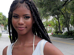 Ebony babe Nia Nacci takes money to give her head and pussy