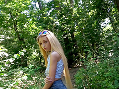 POV outdoor fucking in the forest with blonde small tits Empera