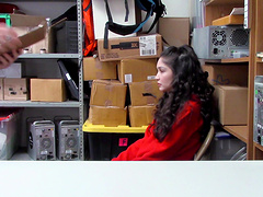 Skinny brunette Jericha Jem fucks with a horny security guard