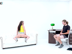 Kinky babe Wendy Moon wants to fuck with a friend on the couch