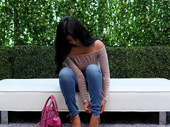 Cute brunette babe Carmen gets her pussy stretched by a black cock