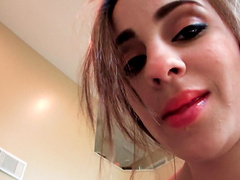 Latina girlfriend Vanessa Ortiz loses and sucks her lover's dick