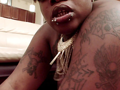 Naughty BBW Onyxxx Samone takes care of his long black shaft