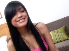 Brunette cutie needs to moan while a friend bangs her hairy pussy