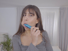 Brunette sucks a dildo and gets penetrated by a dick - Anya Krey