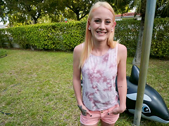 Petite blonde model Aubrey Marie fucked by a massive penis