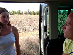 Pretty chick Misa gets her cunt banged by a friend in the car