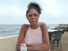 Ebony babe Luna Corazon fucked in the outdoors by a large white dick