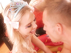 Naughty blonde Chloe Cherry receives a long dildo and her lover's cock