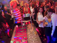 Hardcore fucking during a large party with lot of male strippers