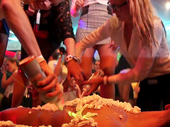 Large fuck fest with lot of cock hungry stars and male strippers