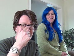 Redhead girlfriend Donna Austin takes his stiff dick in her mouth