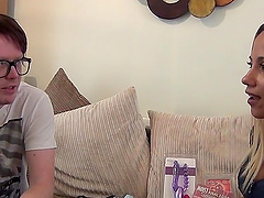 Video of a shy guy getting a blowjob by stunning blonde Sienan Kane