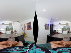 POV VR blowjob and reverse cowgirl ride from blonde MILF Ryan Keely