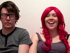 Amateur babes Lucy Lane and Devon Breeze share cock and a cumshot