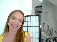 Izzy Lush sucks dick in the shower and gets fucked in the kitchen