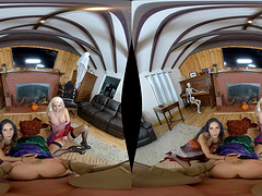 Reverse gangbang with Aaliyah Love and her naughty babes in VR