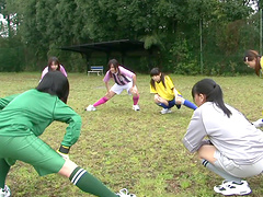 Outdoor group fuck with a Japanese female soccer team