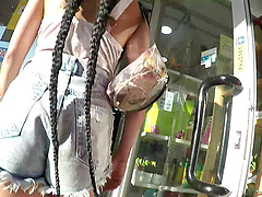 Long haired Latina Bad Ladyy rides a hard cock in public