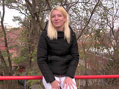 Blonde babe Sindy Rako picked up on the street and bent over to fuck