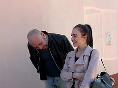 Slutty brunette babe Caroline fucked and pussy cream pied in the car