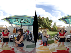 Sporty babes Cory Chase and Lexi Luna ride a cock in turns