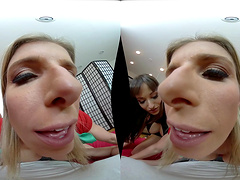 Sporty babes Cory Chase and Lexi Luna ride a cock in turns