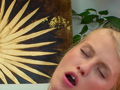 Kinky blonde teen fucked hard and stuffs a dildo in her mans asshole